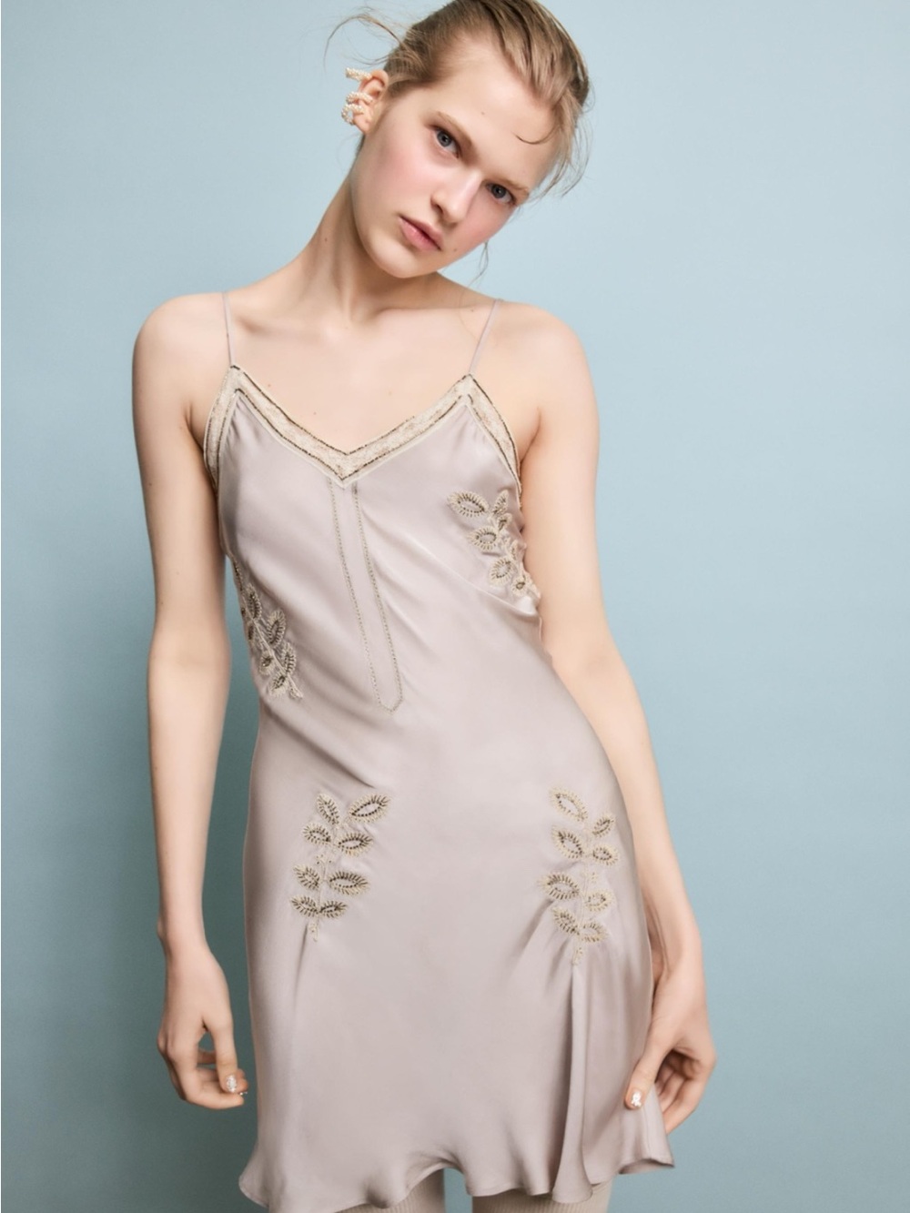 ZARA SLIP DRESS WITH EMBROIDERY AND BEADING